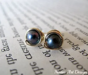 Wire Wrapped Pearl Studs