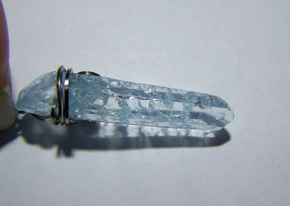 Wire Wrapped Sky Blue Raw Quartz Crystal Point Pendant