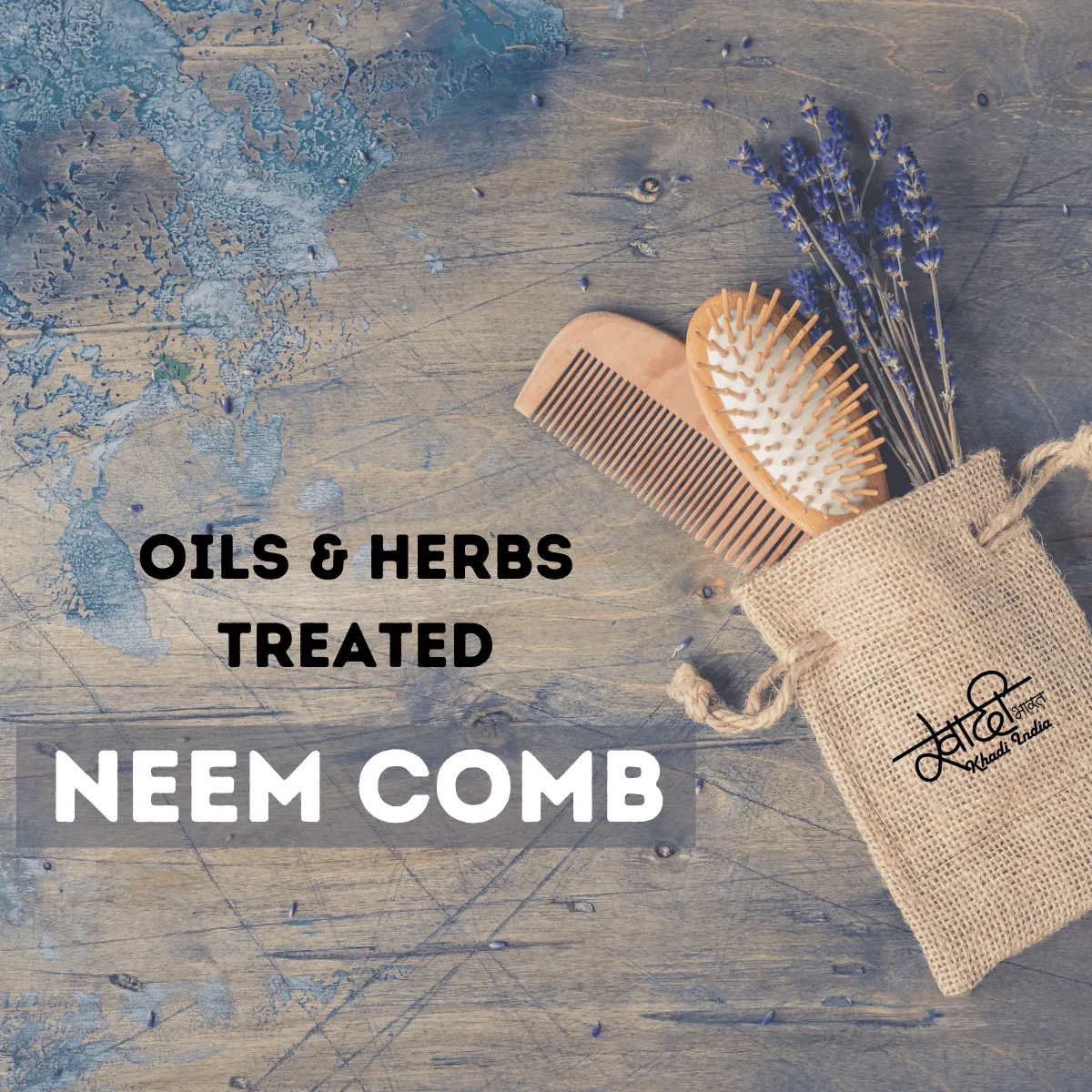 Wooden Neem comb - Oils & Herbs Treated Organic wooden comb