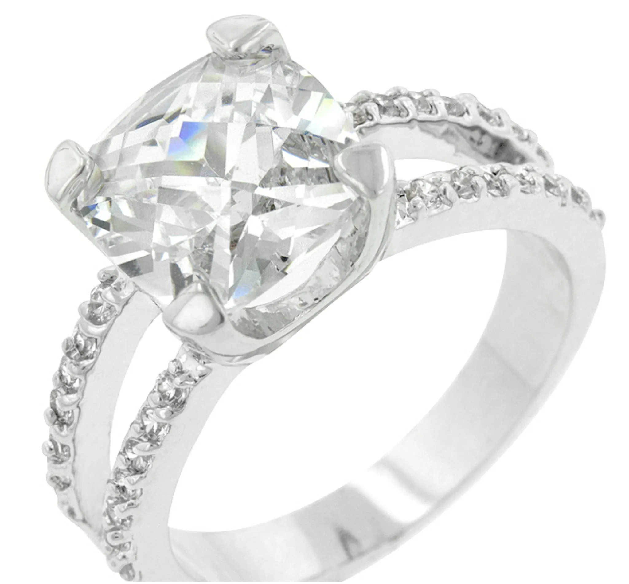 Zandra Cushion Cut Engagement Statement Ring | 6.5ct | Cubic Zirconia | Silver